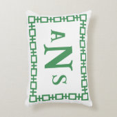 ファーングリーンスクエアギリシャ鍵モノグラム アクセントクッション (正面(垂直))