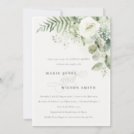 ファーングリーンリーホワイトフローラカップルシャワー招待状 サンキューカード