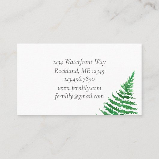 ファーンプラントウォーターカラーボタニカルイラストレーション 名刺 (裏面)