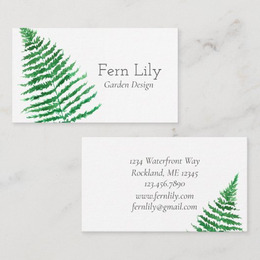 ファーンプラントウォーターカラーボタニカルイラストレーション 名刺 (正面/裏面)