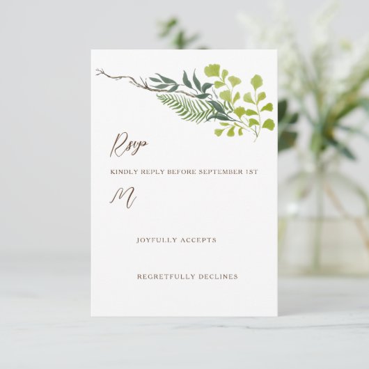 ファーンペッパーの木の離れ庭園の結婚式垂直 出欠カード (スタンド正面)