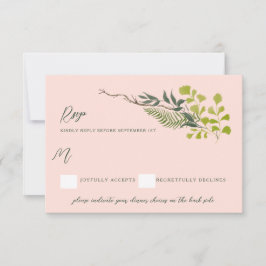 ファーンペッパーの木葉のガーデンピンクRsvp 出欠カード