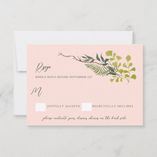 ファーンペッパーの木葉のガーデンピンクRsvp 出欠カード (正面)