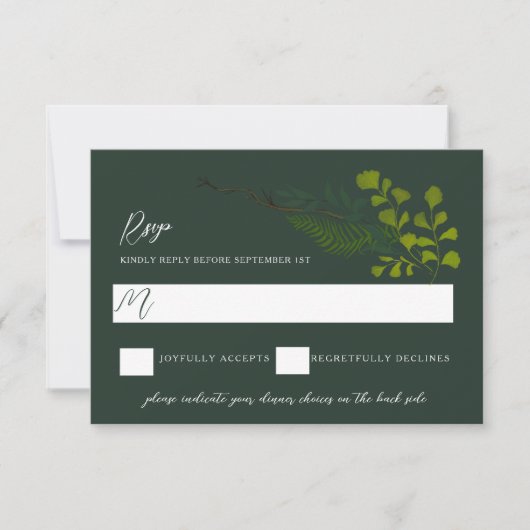 ファーンペッパーの木離れのガーデンダークグリーン 出欠カード (正面)