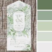 ファーンモダングリーンリーフ白ディナー オールインワン招待状