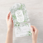 ファーンモダングリーンリーフ白No Dinner オールインワン招待状 (貼ってはがせる)