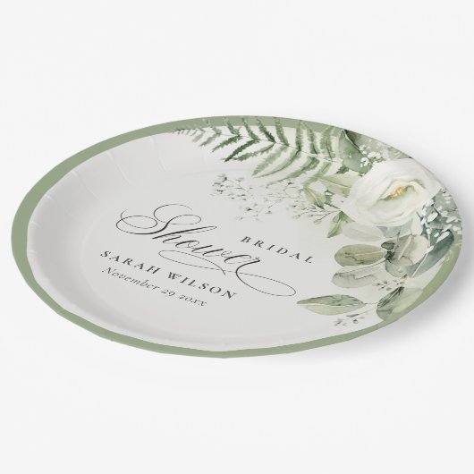 ファーンユーカリプトゥスグリーンリーリーフブライダルシャワー ペーパープレート (アングル)