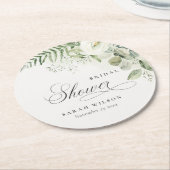 ファーンユーカリプトゥスグリーンリーリーフブライダルシャワー ラウンドペーパーコースター (アングル)