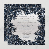 ファーンリーフィールメタリックブルーネイビーシルバーグレー 招待状 (正面/裏面)