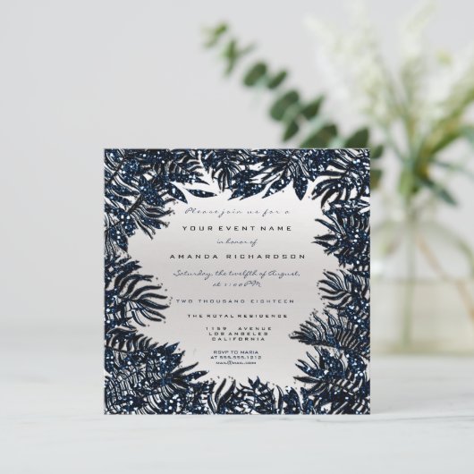 ファーンリーフィールメタリックブルーネイビーシルバーグレー 招待状 (スタンド正面)