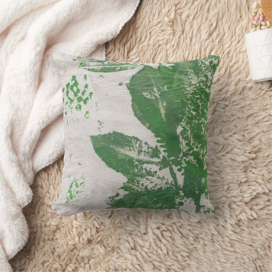 ファーンリーフグレー版画植物枕 クッション (ブランケット)