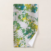 ファーンリーフプリントグリーン絵画ズファイバーアート バスタオルセット (ハンドタオル)