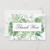 ファーン素朴グリーンの葉の白結婚色 サンキューカード (正面)