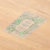 ファーン素朴グリーンの葉エメラルドグリーン結婚ズ アクリル招待状 (レイダウン)