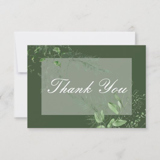 ファーン素朴グリーンの葉エメラルドグリーン結婚ズ サンキューカード (正面)