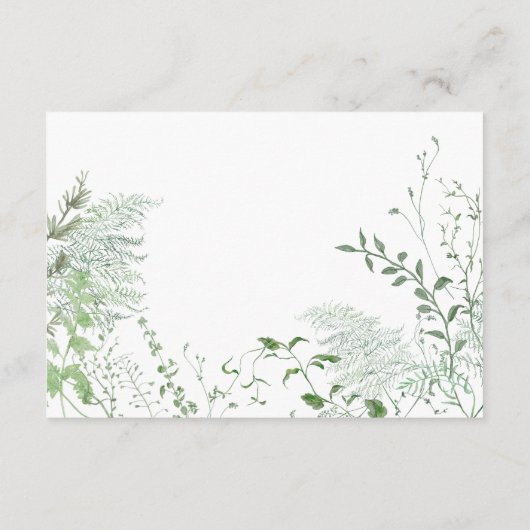 ファーン素朴グリーンリーフ白いウェディングレセプション エンクロージャーカード (裏面)