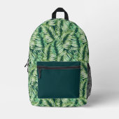 ファーン葉ズアロバーパターンと緑のポケット プリントバックパック (正面)