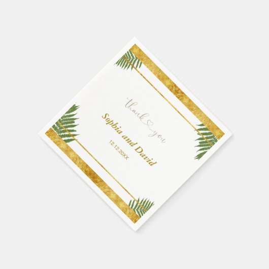 ファーン魅力的離れズゴールドフォイル結婚ズカスタム スタンダードカクテルナプキン (角)