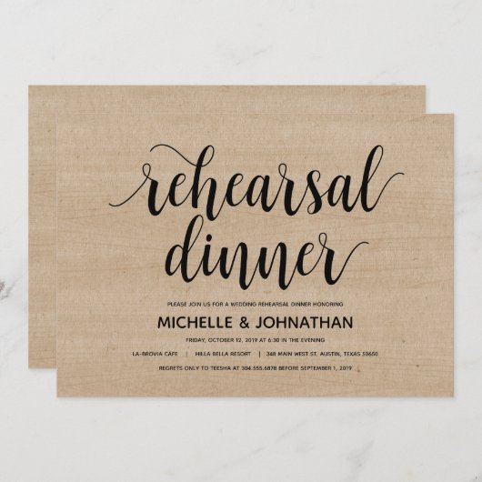 ファー素朴ムのリ結婚ハーサルディナー招待状 招待状 (正面/裏面)