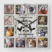 ファー素朴ムハウスウッドチキンコープフォトコラージュ スクエア壁時計 (正面)