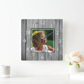 ファー素朴ムハウスグレイウッドカスタムフォト スクエア壁時計 (ホーム)