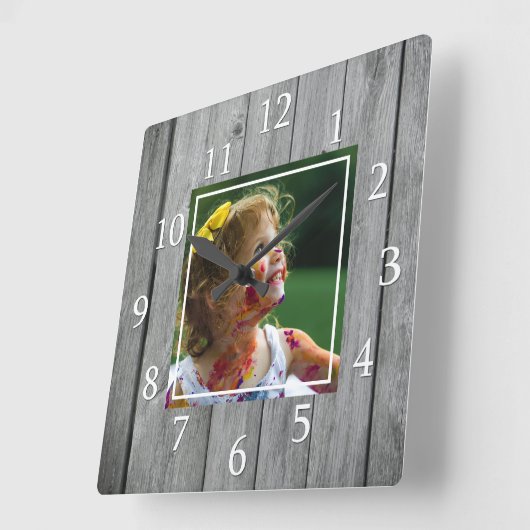ファー素朴ムハウスグレイウッドカスタムフォト スクエア壁時計 (傾斜)