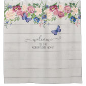 ファー素朴ムハウスデコールフローラホワイトウッドファミリー シャワーカーテン (正面)