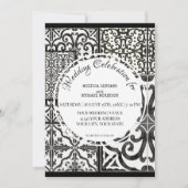 ファー素朴ムバーンモダンタイル白黒結婚ズ 招待状 (正面)