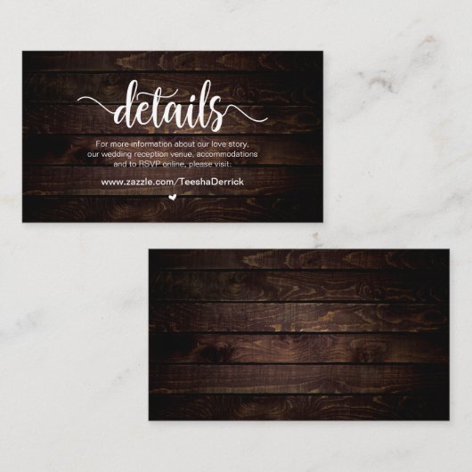 ファー素朴ム·ウッ結婚ド、詳細 エンクロージャーカード (正面/裏面)