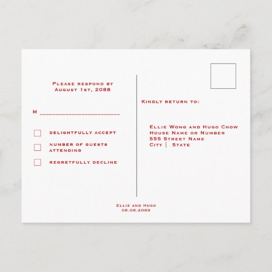 ファ中国のンとダブルハピネス結婚式RSVP インビテーションポストカード