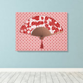 ファ日本のン入りリーフプリント、ダーク赤と白 キャンバスプリント (インサイチュ (ウッドフロア))