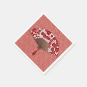 ファ日本のン入りリーフプリント、ダーク赤と白 スタンダードカクテルナプキン (角)