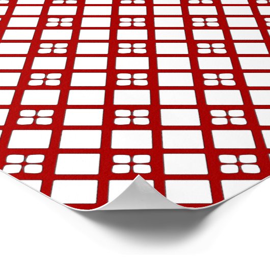 ファ日本のン入りリーフプリント、ダーク赤と白 ポスター (角)