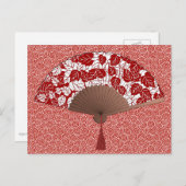 ファ日本のン入りリーフプリント、ダーク赤と白 ポストカード (正面/裏面)