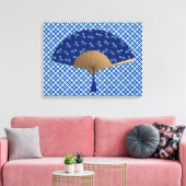 ファ日本のン、トンボ模様、コバルトブルー キャンバスプリント (インサイチュ (リビング))