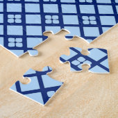 ファ日本のン、トンボ模様、コバルトブルー ジグソーパズル (側面)