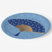 ファ日本のン、トンボ模様、コバルトブルー ペーパープレート (アングル)