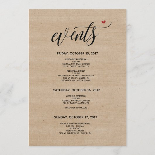 ファ素朴ームの結婚歓迎と旅程表 プログラム (裏面)