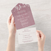 ファ素朴ームハウスの結婚ストリングライツインワン  オールインワン招待状 (貼ってはがせる)