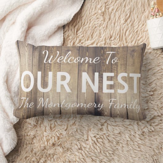 ファ素朴ームハウスようこそ我々のNESTファミリー名 ランバークッション (ブランケット)