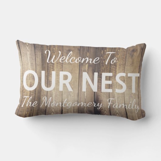 ファ素朴ームハウスようこそ我々のNESTファミリー名 ランバークッション (裏面)