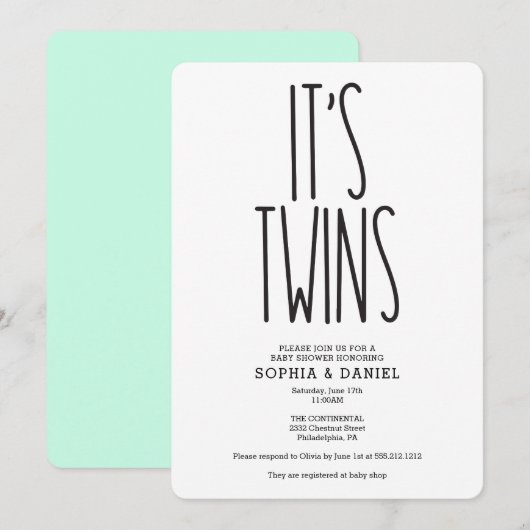 ファ素朴ームハウスイッツツインズベビーシャワー招待状  招待状 (正面/裏面)