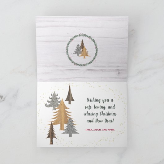 ファ素朴ームハウスクリスマスツリー3枚の写真が折り畳まれる シーズンカード (内部)