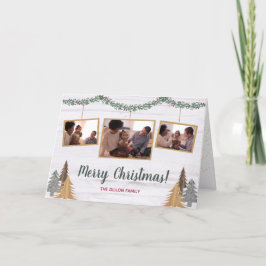 ファ素朴ームハウスクリスマスツリー3枚の写真が折り畳まれる シーズンカード