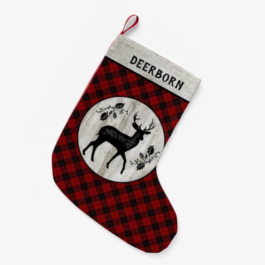 ファ素朴ームハウスディアレッドバッファロープレイドネーム スモールクリスマスストッキング (正面 (吊り時))