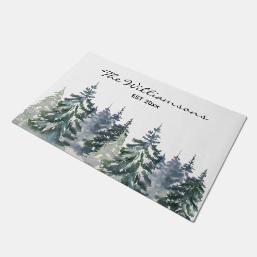 ファ素朴ームハウス水彩林家名 ドアマット (アングル)