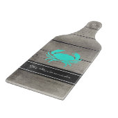 ファ素朴ームハウス航海のティール（緑がかった色）ブルーカニモノグラム カッティングボード (角)