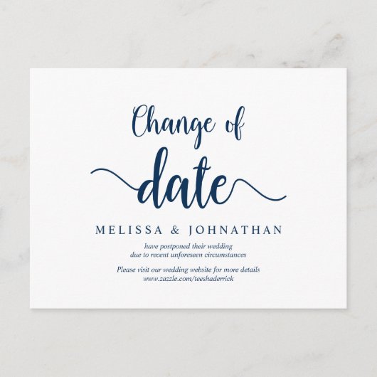 ファ素朴ーム、日付の変更、ネービーブルー、延期 ポストカード (正面)