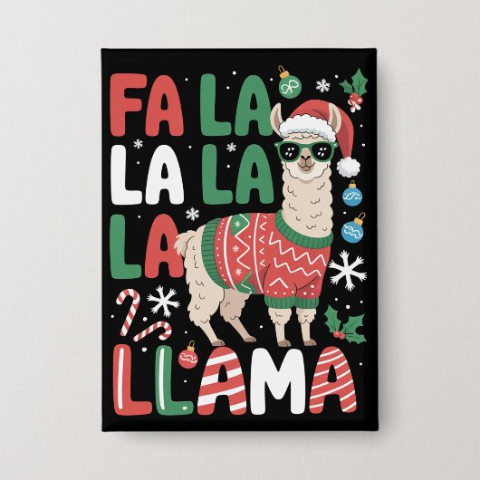 ファ・ラ・ラ・ラマ 楽しいラマ クリスマス 動物好き 缶バッジ (正面)