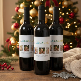 ファ・ラ・ラ・ラ クリスマス3枚の写真コラージュ かわいいパステルカラー ワインラベル